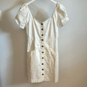 Madewell Linen Cotton Puff Sleeve Button Front Mini Dress Ivory Size 00